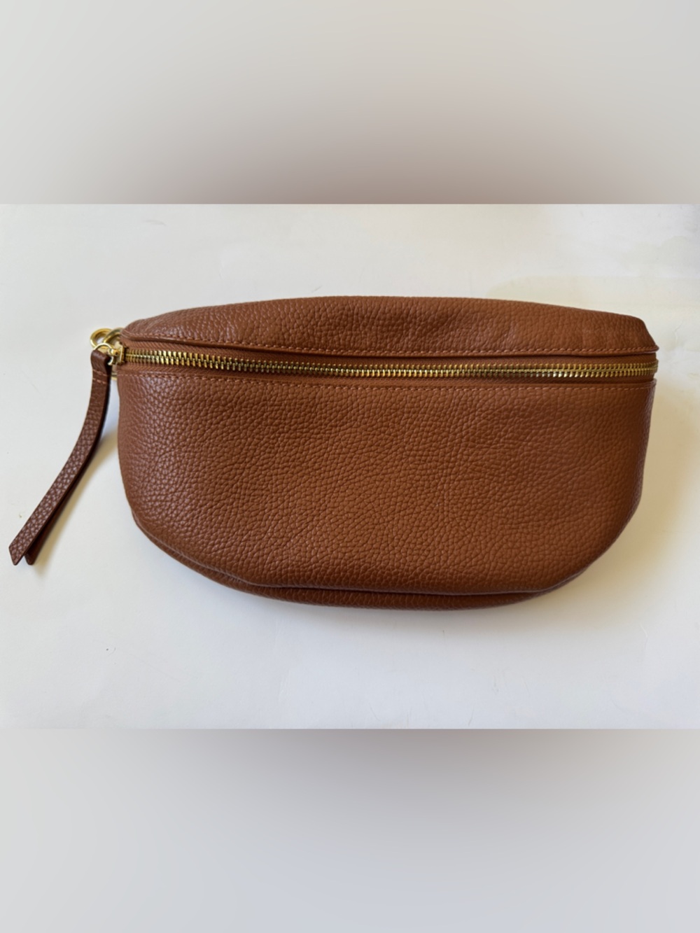 Quince Italian Pebbled Leather Sling Bag in Cognac